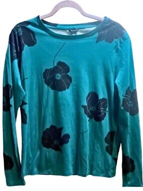 Ann Taylor teal and black floral blouse - Large